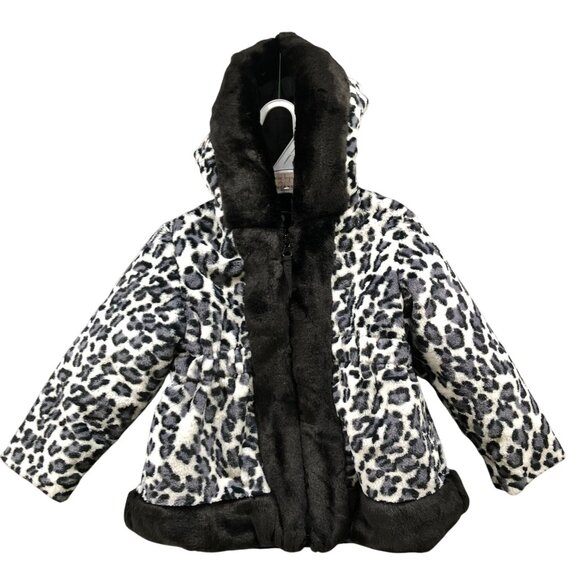 Rothschild Girls 2T Winter Coat Jacket Faux Fur Plush Leopard Black White Hooded - Picture 1 of 6